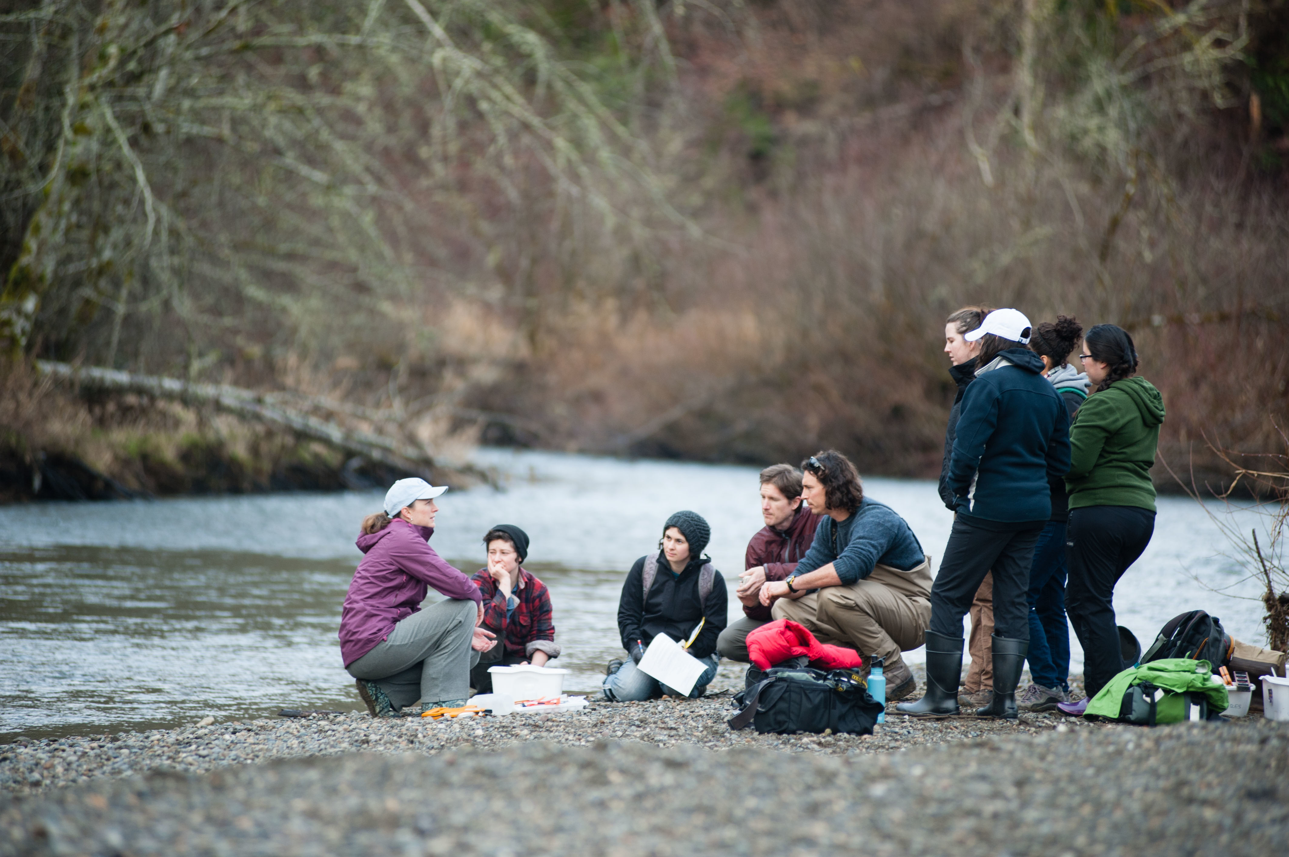 Dr. Carri LeRoy mentors environmental and ecology graduate students from The Evergreen State College through an outdoor exercise Dr. Carri LeRoy mentors environmental and ecology graduate students from The Evergreen State College through an outdoor exercise