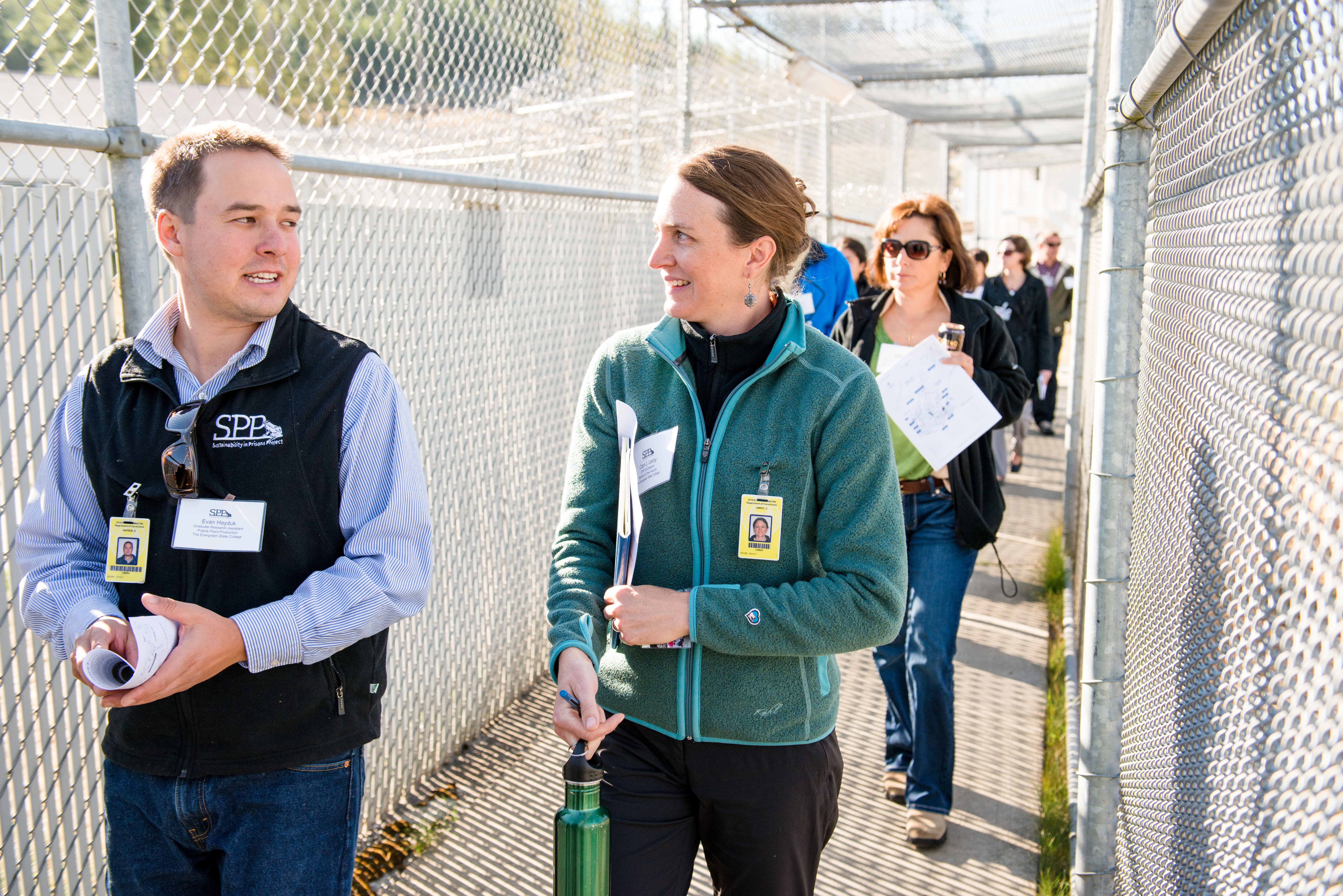 Dr. Carri LeRoy (right) and Graduate Student Evan Hayduk (left) tour the Cedar Creek Correctional Facility in Washington State. Dr. Carri LeRoy (right) and Graduate Student Evan Hayduk (left) tour the Cedar Creek Correctional Facility in Washington State.